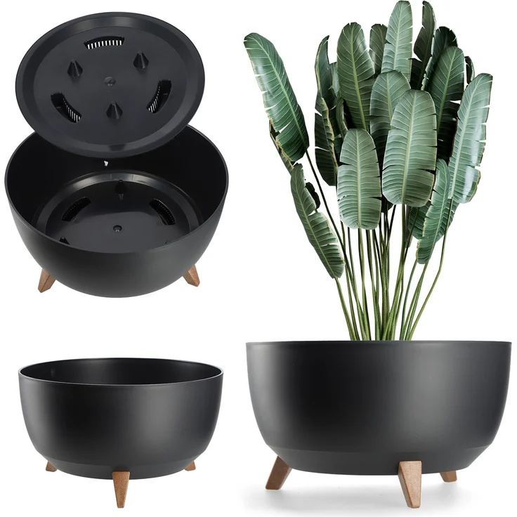 KADAX Blumentopf Blumentopf 47 cm Abdeckung + Einsteckbeine Blumenständer Schwarz – Bild 1