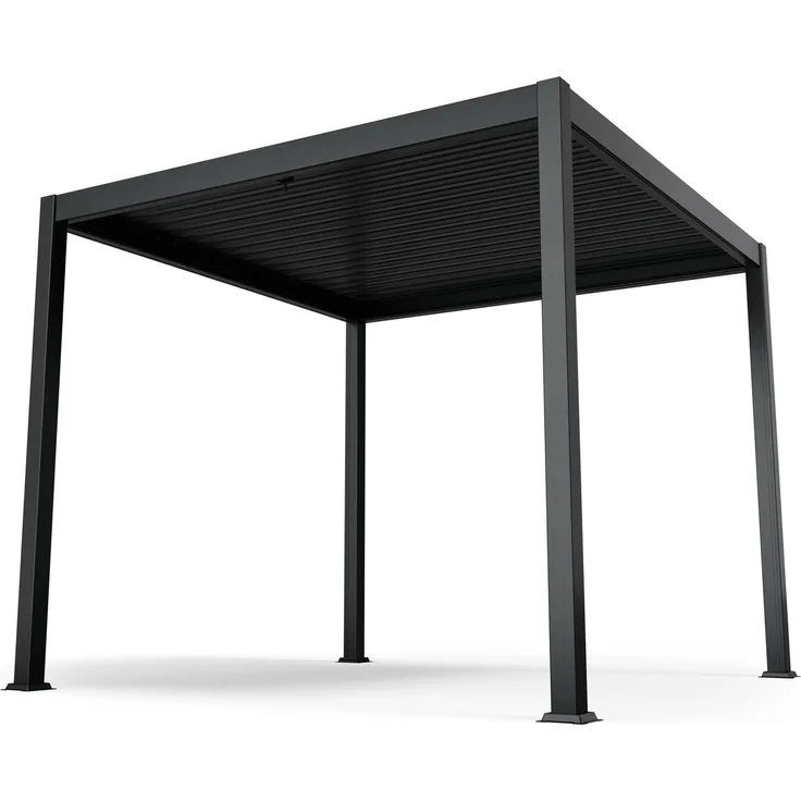 Blumfeldt Pavillon 3x3, Wasserdicht Stabil Winterfest, Lamellendach aus Verzinktem Stahl, Pulverbeschichteter Aluminiumrahmen, Wetterfest, Schwarz, Für Garten & Terrasse