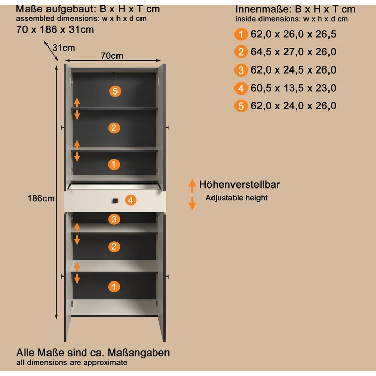 Badezimmer Hochschrank Bliss in grau 70 x 186 cm – Bild 7