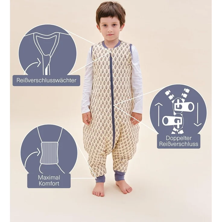 molis&co - Baby Schlafsack mit Füßen 2.5 TOG - Ganzjahres Schlafsack - Babyschlafsack mit Beinen - 100% Baumwolle (Oeko-TEX 100), Winterschlafsack Premium Qualität - White Lily (117 cm) – Bild 2