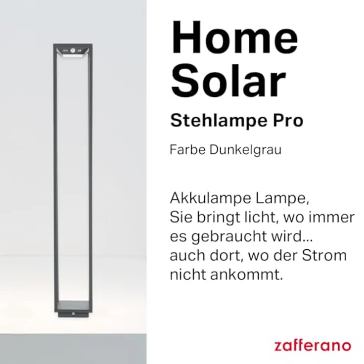 Zafferano, Home Solar Lampe, Kabellose Stehleuchte mit Solarpanel und Bewegungssensor, für den Außenbereich Geeignet, Dimmer, 3000 K, Höhe 100 cm, Farbe Dunkelgrau – Bild 2