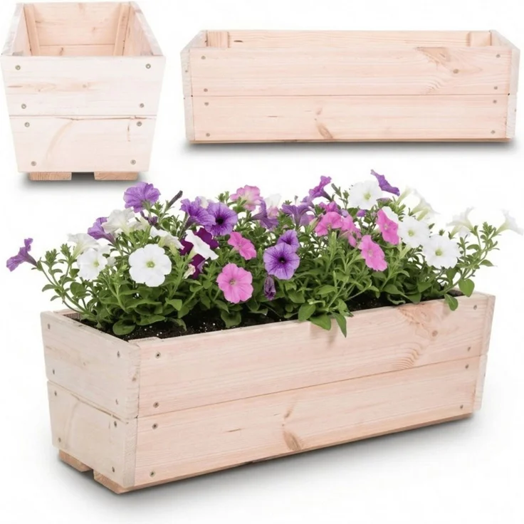 Modo24 Blumenkasten Pflanzkasten aus Holz, Pflanzkübel für Kräuter, Kiefernholz (rechteckiger, für Balkon und Fensterbank), Wetterfest, Stabil & Dekorativ, 3 Größen, 4 Farben – Bild 1