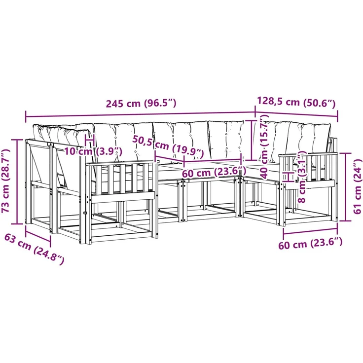 vidaXL Outdoor-Sofagarnitur 6 stk. 6-Sitzer Natur und Hellgrau 3368998 – Bild 8