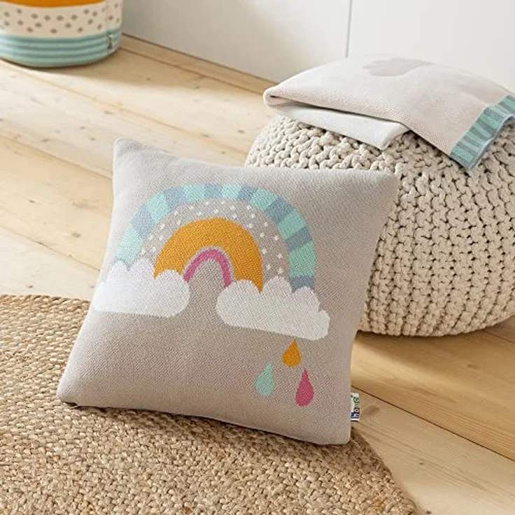 howa Dekokissen be happy, Strickkissen Kinderzimmer Deko mit Füllung für Kinder, Baumwolle – Bild 2