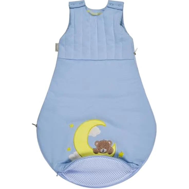 Sterntaler Babyschlafsack 50/56 cm Bär Bo, Schlafsack für Babys, Applikation am Fußteil, Singlejersey-Futter, Wattierung, Zwei-Wege-Reißverschluss, Mesheinsatz, 63×47×2 cm, eisblau, 1,50 TOG, Größe 56 – Bild 6