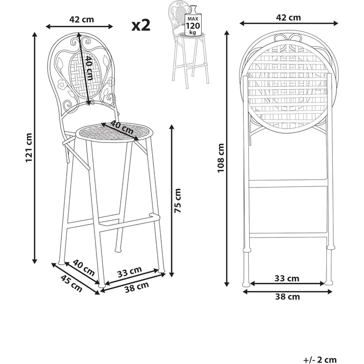 Beliani 'BIVIO' Garten-Barhocker, 2er Set, klappbar, Metall Hellgrün – Bild 3