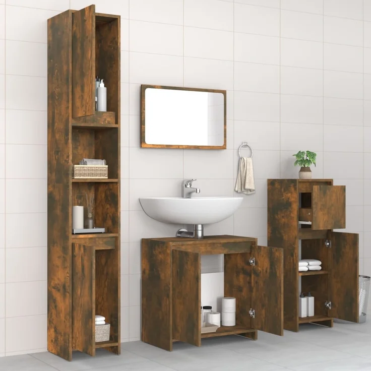 vidaXL 4-tlg. Badmöbel-Set Räuchereiche Holzwerkstoff 3143928 – Bild 2