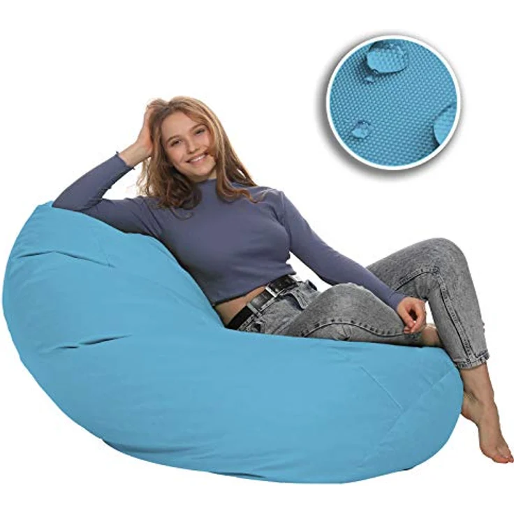HomeIdeal - Sitzsack XXL Bodenkissen für Erwachsene & Kinder - Geeignet für Gaming oder Entspannen - Indoor wie Outdoor da er Wasserfest ist - mit EPS Perlen, Farbe:Hellblau, Größe:XXL – Bild 6