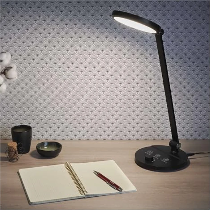 EMOS LED-Schreibtischlampe CHARLES, 80 LEDs, 7,6W, 550lm, klappbar, neigbar, einstellbare Farbtemperatur, schrittweises Dimmen, schwarz – Bild 1