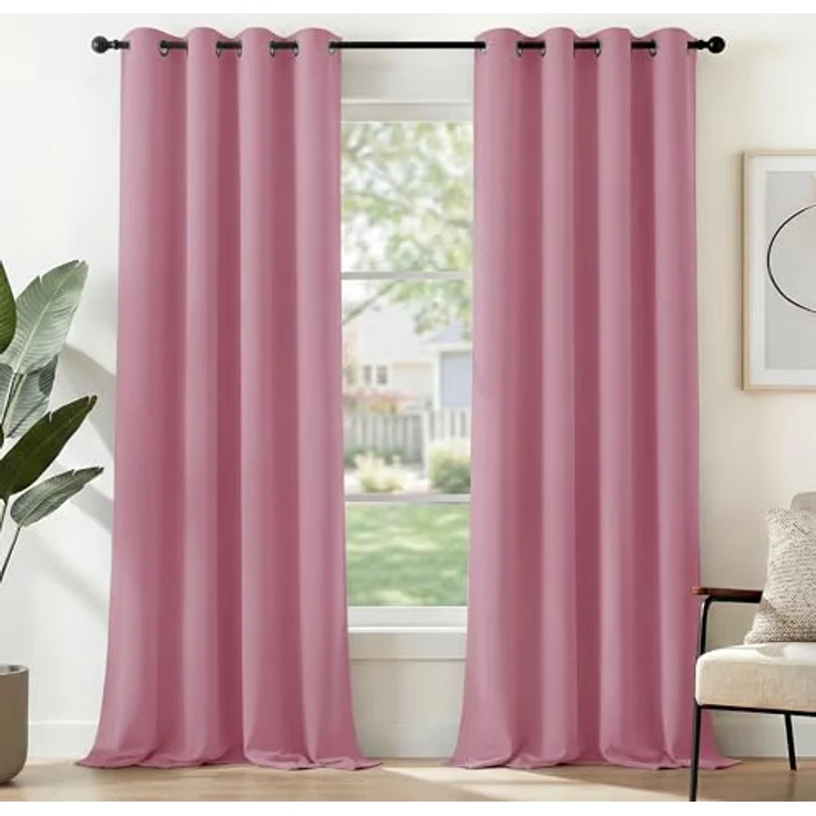 Deconovo Verdunkelungsvorhang Ösen Gardinen Wohnzimmer Vorhang Verdunkelung, 229x117 cm(HöhexBreite), Rosa, 2er Set – Bild 2