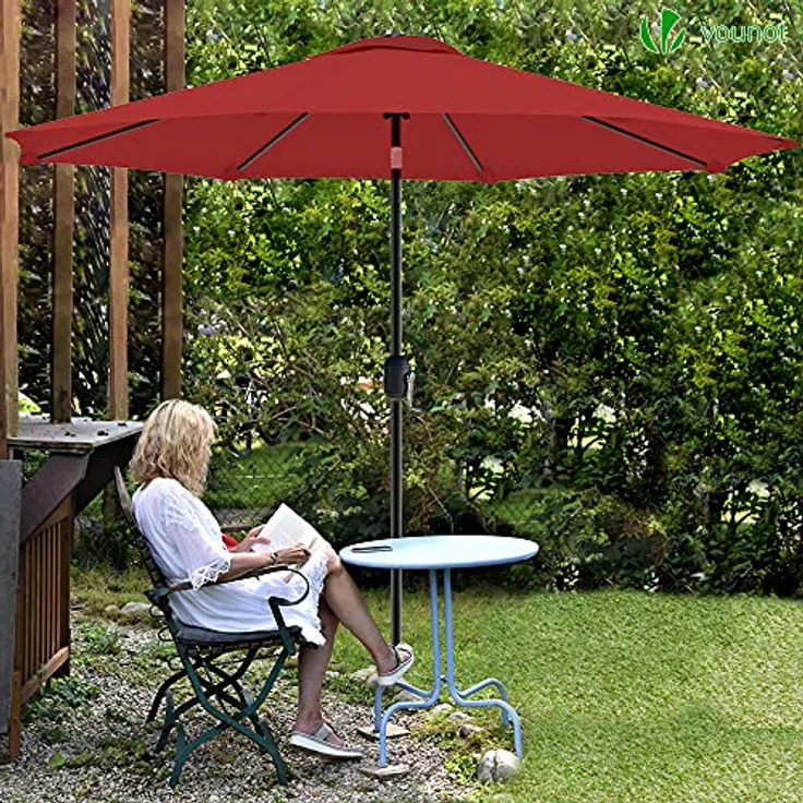 VOUNOT Sonnenschirm 270 cm mit Kurbelvorrichtung, Knickbar, Sonnenschutz UV-Schutz, Balkonschirm Gartenschirm Marktschirm mit Schutzhülle, Rot – Bild 8