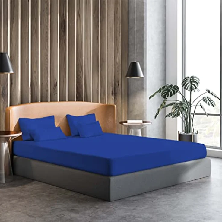 Amago - Spannbetttuch, 50 cm Steg, 100 prozent Baumwolle, 180x200 cm - Blau – Bild 3