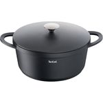 TEFAL TRATTORIA E21853 Schmortopf| Aluguss | Gussdeckel | Antihaft-Beschichtung| gute Wärmespeicherung | für Schmorgerichte | Silikon Griffschutz inkl. | Bratentopf | induktionsgeeignet|Schwarz, 28cm