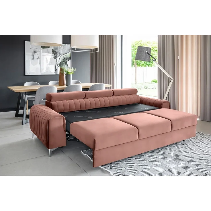 Sofa 3-Sitzer mit Schlaffunktion Schlafsofa ELENI Stoff Monolith Altrosa – Bild 2