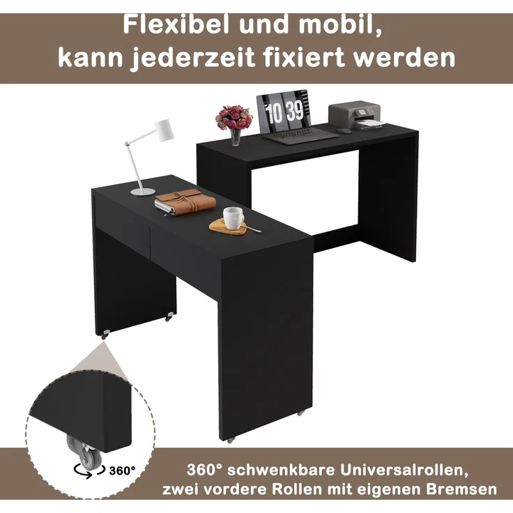 ZUBALIYA Regalschreibtisch + Kommode-2-in-1 Kompaktschreibtisch, ausziehbar,der gesamte Tisch ist aus 1,8 cm starkem Holz gefertigt, mit Rollen ausgestattet, flexibel kombinierbar,Faltbarer Schreibtisch – Bild 3