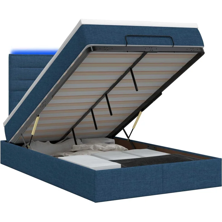 vidaXL Ottoman-Bett mit Matratze und LED Blau 120 x 200 cm Stoff 3457985 – Bild 2