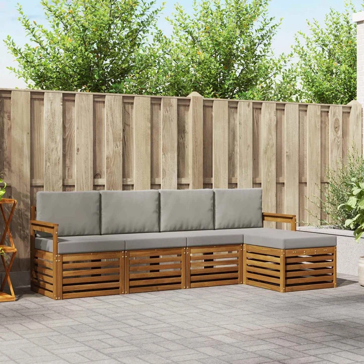 vidaXL Outdoor-Sofagarnitur 5 stk. 5-Sitzer Natur und Hellgrau 3374636 – Bild 1
