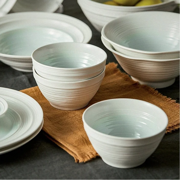 JIWOO Müslischale 6er Ø11,8cm, Frühstückschalen Eisschale Dessertschalen Obstschale, Keramik, (Schaleset, 6-tlg), Porzellan Hochwertiges Schalen Cyan Mikrowellenofen Spülmaschine – Bild 3