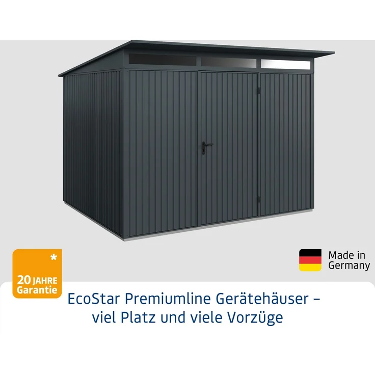 Hörmann Ecostar 'Trend' Gerätehaus mit Pultdach, 1-flüglige Tür, Metall anthrazitgrau, 7,2 m², 283,4 x 312,7 x 232,3 cm – Bild 2