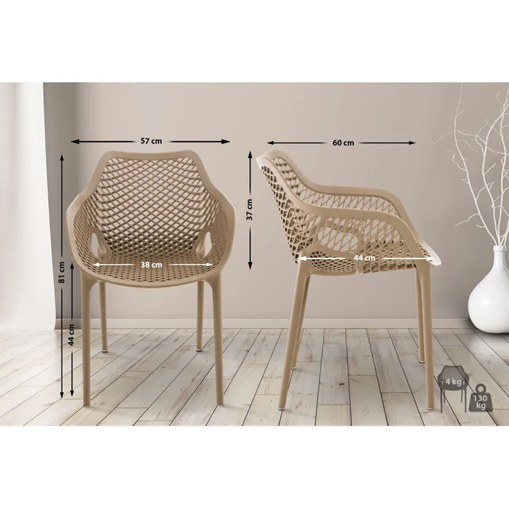 CLP Gartenstuhl Air XL 4er Set, Modern, Gestell Kunststoff, stapelbar, wetterfest,schlamm – Bild 3