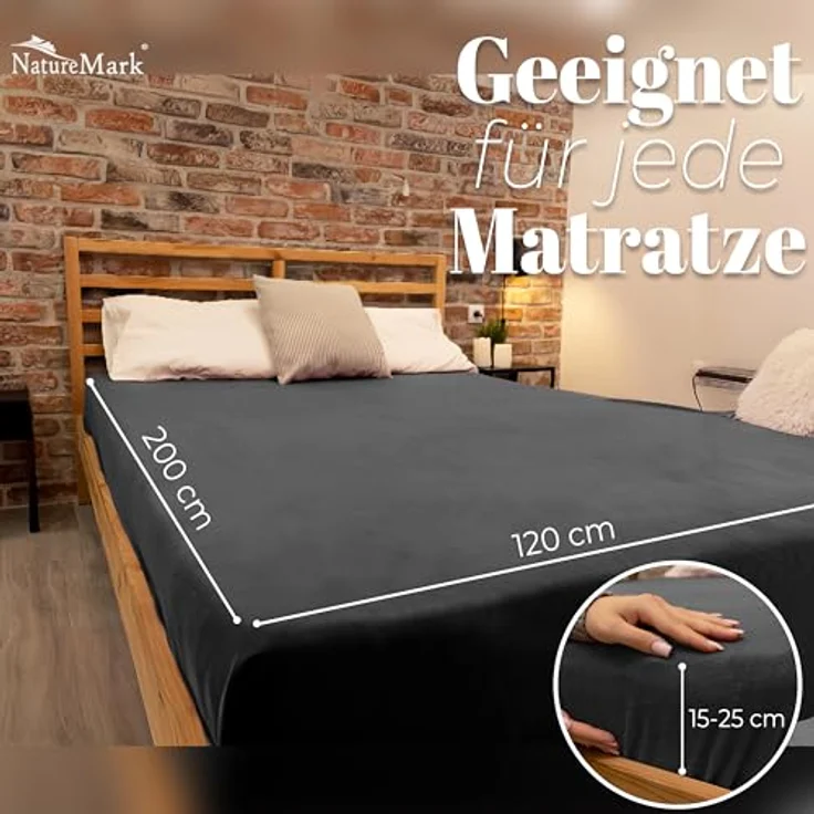 NatureMark Spannbettlaken Winter Thermo Fleece Spannbetttuch, 80% Baumwolle und 20% Polyester, Gummizug: rundum, (1 Stück), 120x200 cm - Anthrazit grau – Bild 5