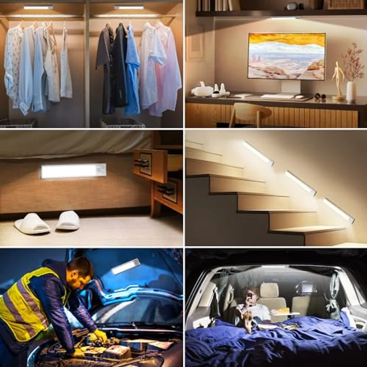 Schrankbeleuchtung LED mit Bewegungsmelder 20.5CM Unterbauleuchte Küche Stufenlose Dimmbar Unterbauleiste Led Leiste 1000mAh Aufladbar Nachtlicht für Küche Treppe Spiegelschrank Bücherregal 3 Stück – Bild 8