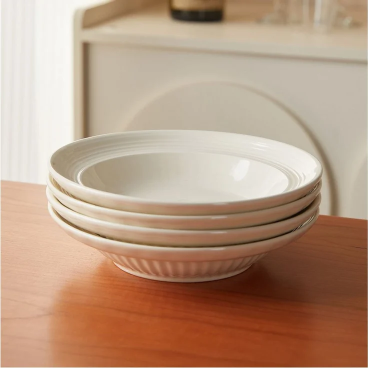JIWOO Suppenteller 4er Ø20,3 cm, Speiseteller Pastateller Salatteller Dessertteller Plate, (4 St), Keramik Plate Hochwertige TellersetBeige mikrowellen spülmaschinenfest – Bild 2