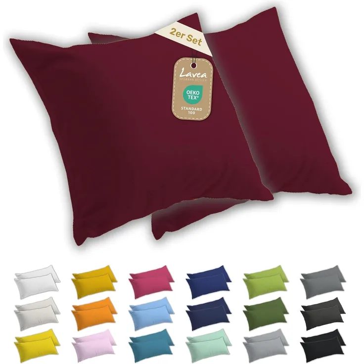 Lavea Kissenbezug 2er Set Kissenhülle Jersey, 100% Baumwolle, Kissenbezüge, (2 Stück), allergikerfreundlich - sicherer YKK-Reißverschluss - waschbar 60°C
