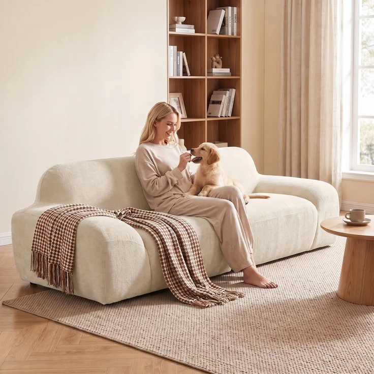 HOMCOM 3-Sitzer-Sofa, Chenille (100 % Polyester), Schaumstoff, Cremeweiß, 244 x 95 x 70 cm – Bild 8