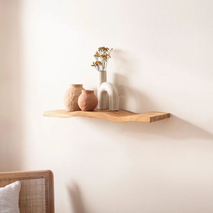 FINEBUY Wandregal FB74747 Wandregal Akazie Massivholz 40cm in moderner Wellenform, Elegantes Regalbrett mit geschwungener Form, Handgefertigt aus Akazienholz – Bild 1