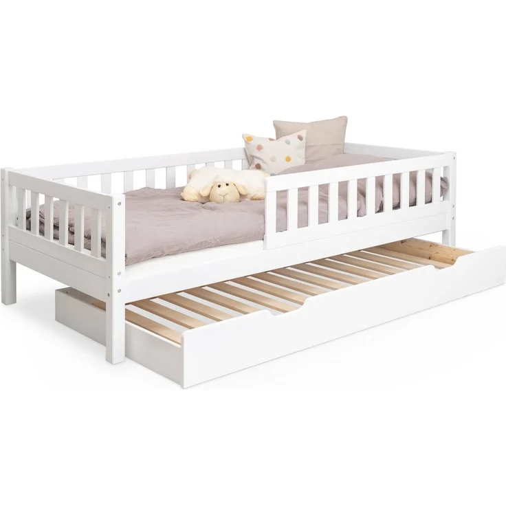 Ehrenkind Kinderbett mit Rausfallschutz aus massivem Kieferholz, Kinderbett 90x200 cm (zeitlos, hochwertig und auch für ältere Kinder geeignet, aus FSC zertifiziertem Holz), Jugendbett, Kinderbett mit Rausfallschutz – Bild 1