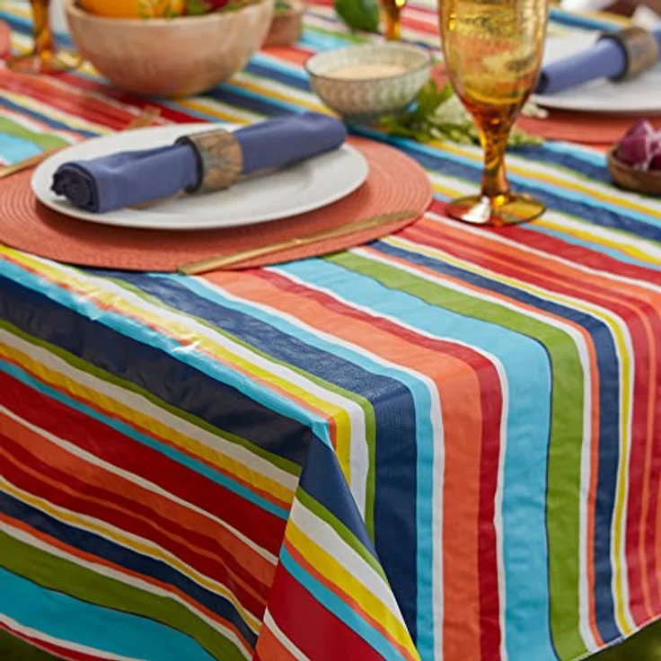 DII Vinyl Tabletop Collection Tischdecke, auslaufsicher, Flanellrückseite, rechteckig, 60x102, Sommerstreifen – Bild 7