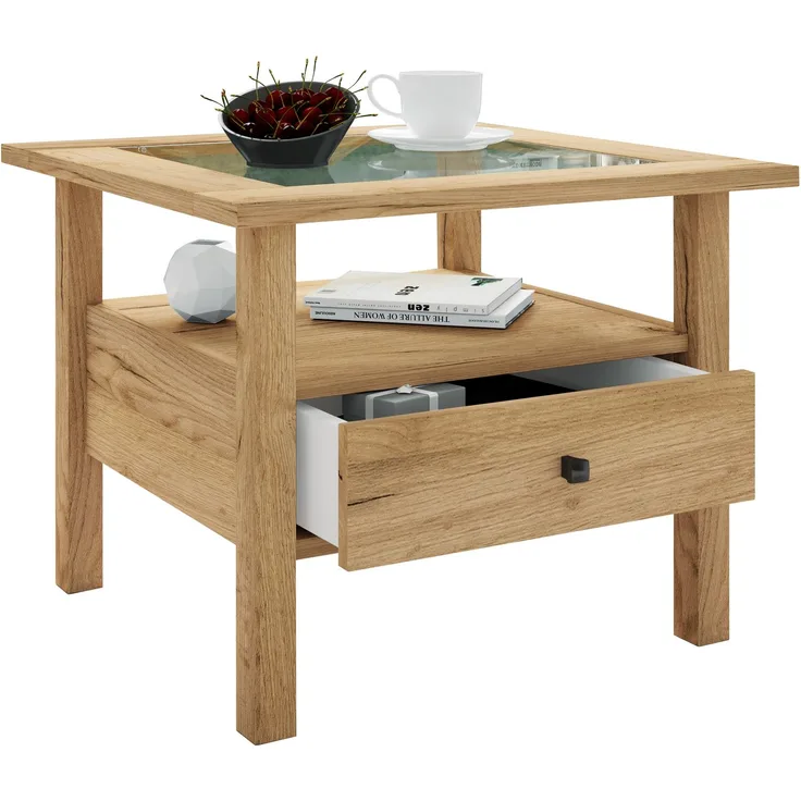 VCM Beistelltisch & Couchtisch Lingis 919157 Honig-Eiche H. 42 x B. 54 x T. 54 cm