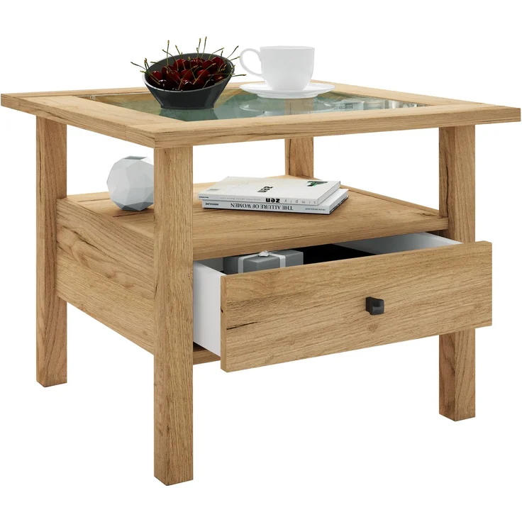 VCM Beistelltisch & Couchtisch Lingis 919157 Honig-Eiche H. 42 x B. 54 x T. 54 cm – Bild 1