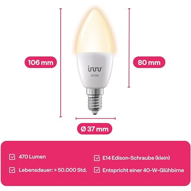 innr Zigbee Smart Lampe E14, Warmweiß, Dimmbar, 2 Stück, kompatibel mit Hue* und Alexa (Bridge erforderlich) – Bild 4