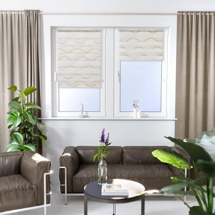 Doppelrollo Wellen Design, K-HOME, Lichtschutz, ohne Bohren, freihängend, Klemmfix, Bedruckt mit Muster – Bild 2