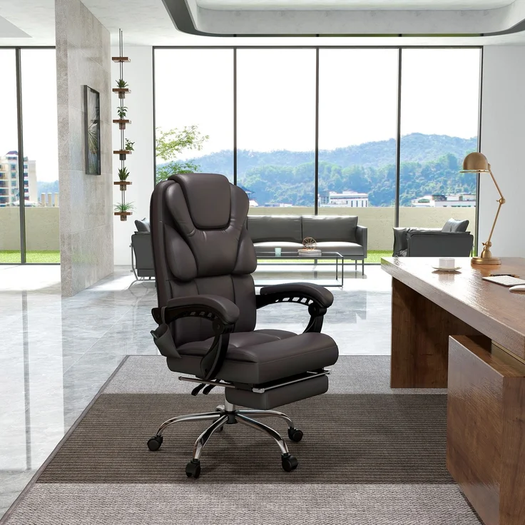 MELAYR, Bürostuhl mit 6 Massagepunkten, PU-Liegeschreibtischstuhl mit Fernbedienung, 63 x 57 x 118–126 cm, Braun – Bild 4