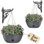 GarPet Blumenampel 2x Blumenampel Blumentopf hängend inkl. Kette Wandhalterung anthrazit