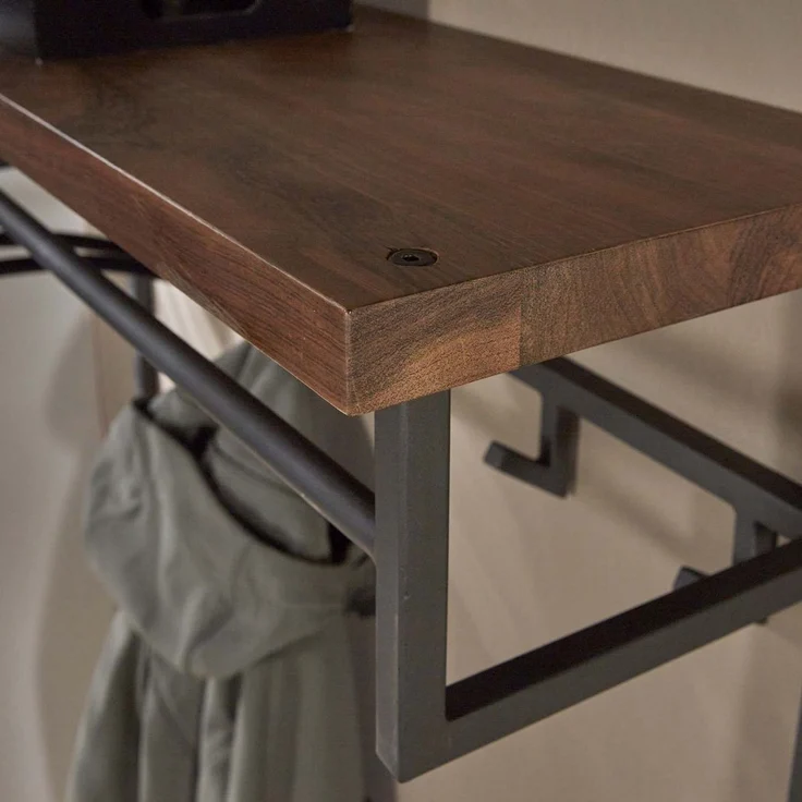 Garderobe Solalid Saja Massivholz, modernes Industriedesign, braun, mit Hutablage und 12 Haken – Bild 3
