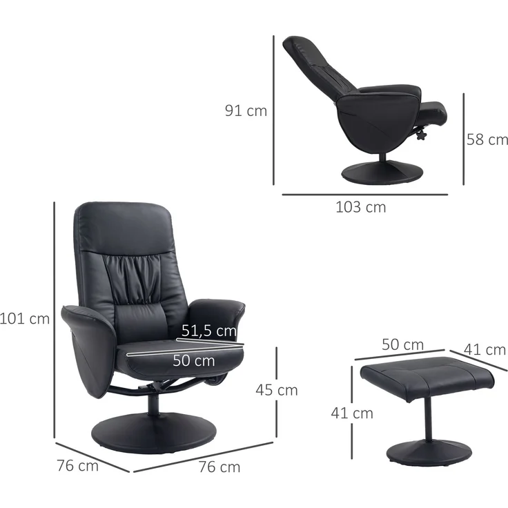 MELAYR, 2-teiliges Sessel-Set Sessel mit Fußhocker Relaxsessel mit Fußhocker, 81 x 76 x 101 cm, Schwarz – Bild 5