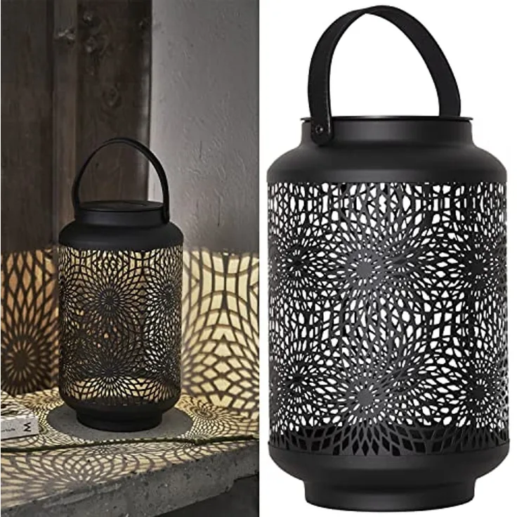 LED-Solar-Dekoration "Mandala", Laterne, schwarz