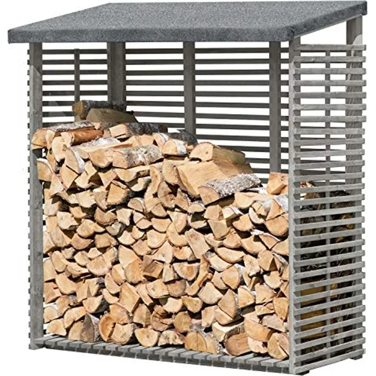 Gartenpirat Kaminholzregal mit Rückwand in grau aus Holz Holzlager Kaminholzregal, BxTxH:188x69x183 cm