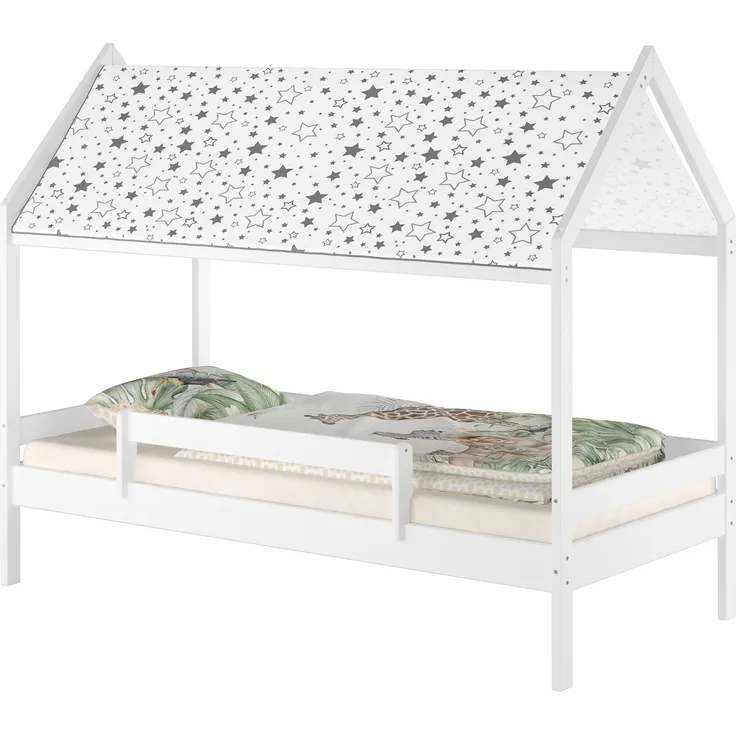 Weißes Himmelbett Kinderbett Hausbett 90x200 Massivholz Einzelbett V-60. 58-09W ohne Zubehör