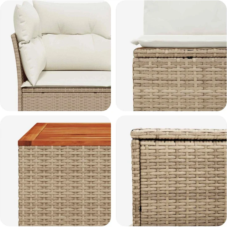 vidaXL Sofa Set 6 stk. Beige und Cremeweiß Polyrattan und Stahl 3447362 – Bild 8