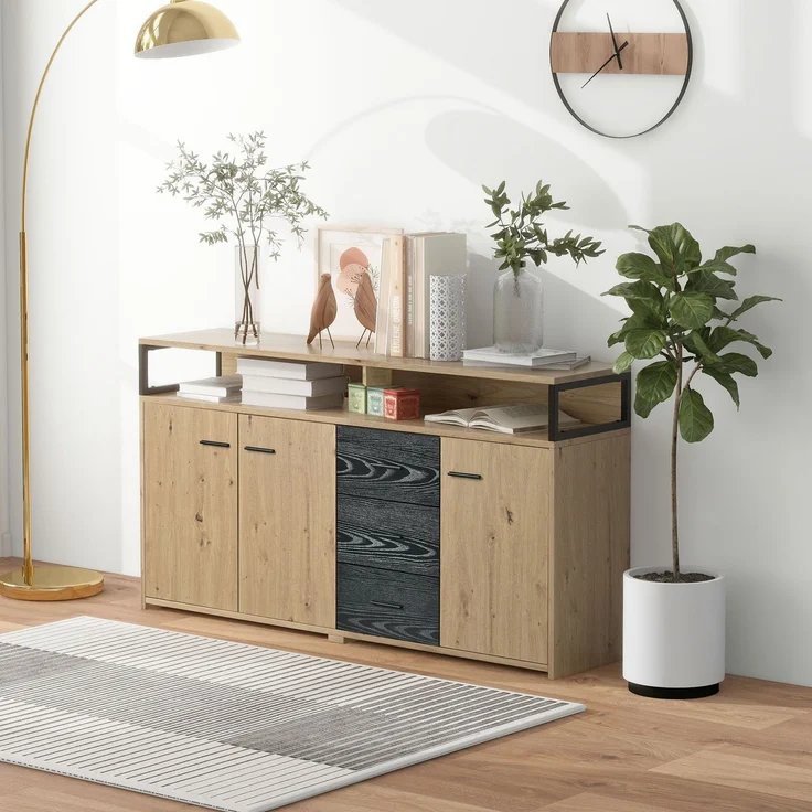 ZUBALIYA Küchenschrank 150x35x75,9 cm, aus Spanplatte, Schwarzbraun – Bild 6