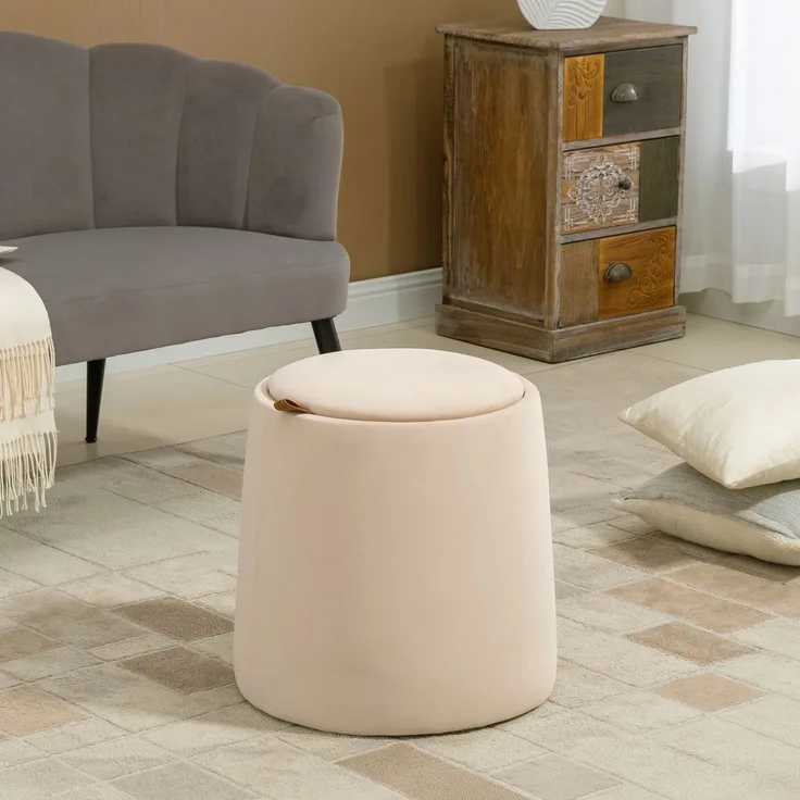 DESVIAE Hocker mit Stauraum und Wendedeckel 44x47,5x44 cm Polyester Beige