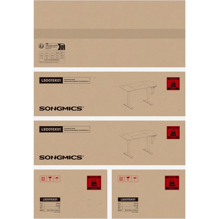 Songmics Höhenverstellbarer Schreibtisch, elektrisch, stufenlos verstellbar, gespleißte Platte, 4 Höhe gespeichert, Stofftasche, 120 x 60 x (72-120) cm, aus Stahl, vintagebraun-schwarz LSD015X01 – Bild 9