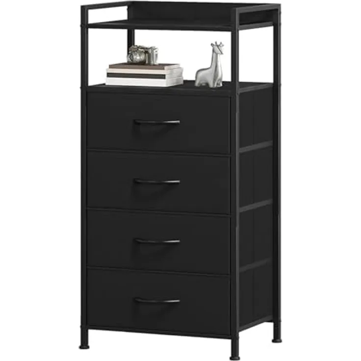 GarveeLife Kommode Schrank 4 Stoffschubladen Aufbewahrungsschrank Für Schlafzimmer Wohnzimmer Flur, Komodenschrank Schubladenschrank, 41x29x83.5Cm