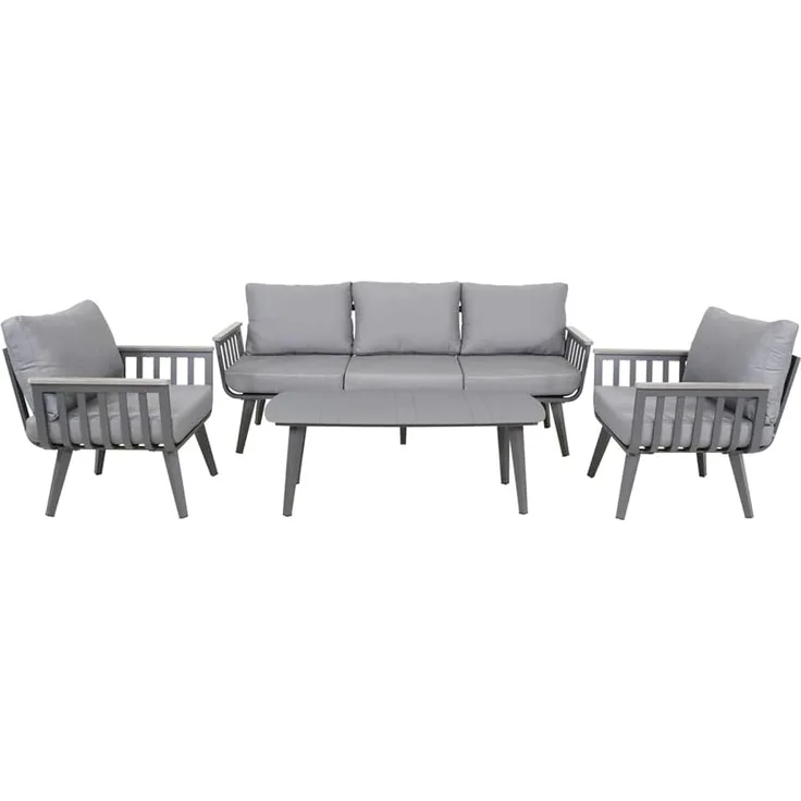 Lesli Living Gartenlounge-Set Alu Lounge Set Amalfi Gartenmöbel Garnitur grau Outdoor, pflegeleicht wetterfest stabil
