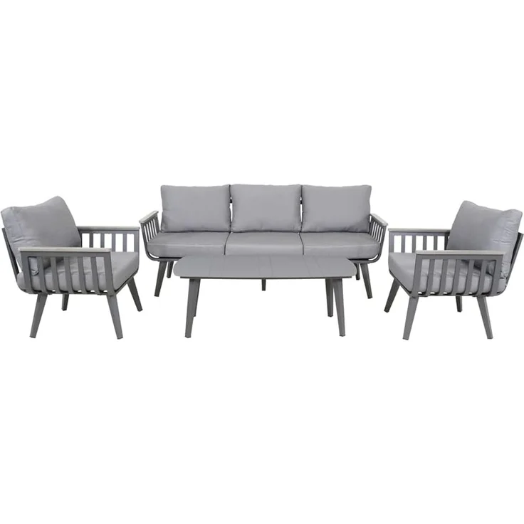 Lesli Living Gartenlounge-Set Alu Lounge Set Amalfi Gartenmöbel Garnitur grau Outdoor, pflegeleicht wetterfest stabil – Bild 1